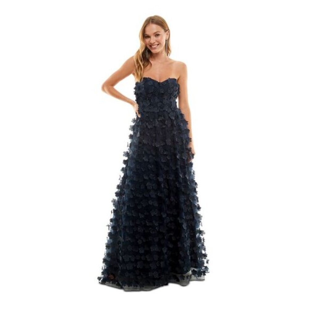 NWT CITY STUDIO Flower Petal Lined Lace-up Open Back Formal In Navy Size 3